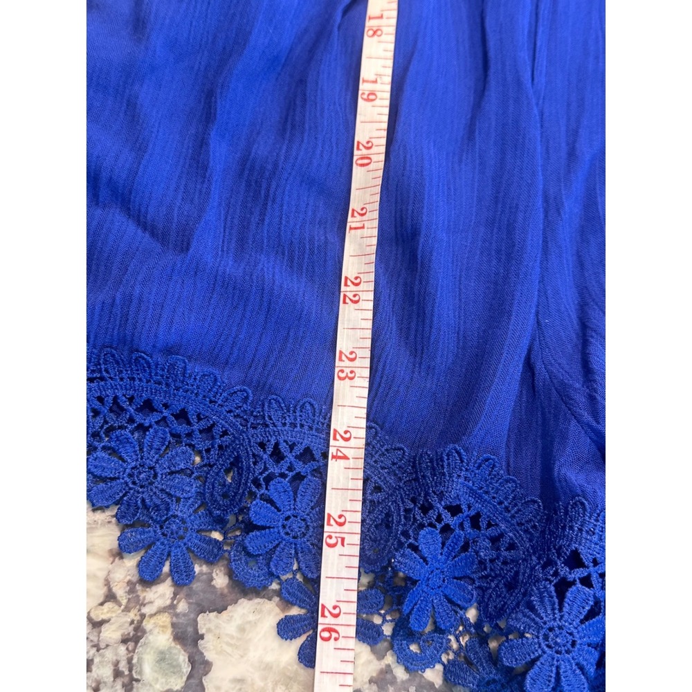 Shinestar Royal Blue Crochet Lace Trim Romper Womens Medium HD5325S Pockets NEW - Picture 12 of 12